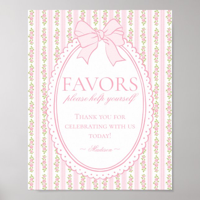 Poster Sinal de Favor Rosa e Branco Vintage Floral Chique (Frente)