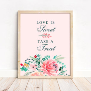 Poster Sinal de Favor Suave Floral de Cor Verde Rosa