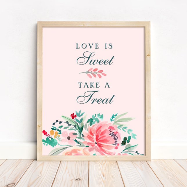 Poster Sinal de Favor Suave Floral de Cor Verde Rosa (Criador carregado)