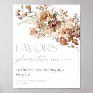 Poster Sinal de favores boho outono marrom florais rústic