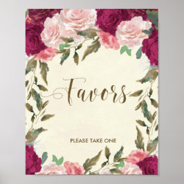 Poster Sinal de favores de casamento chuveiro floral