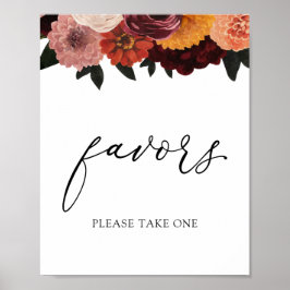 Poster Sinal de Favores de Florais de Borgonha de Outono