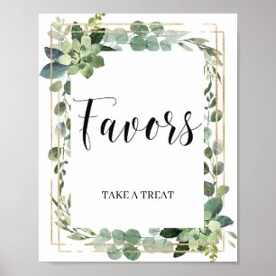 Poster Sinal de favores de folhas verdes suculentas elega