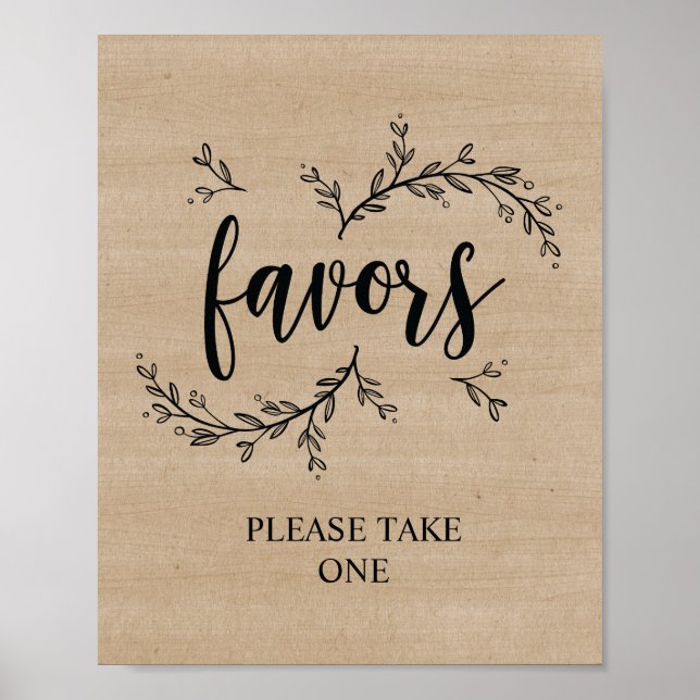 Poster Sinal de favores do casamento da Rustic Vines (Frente)