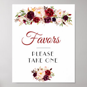 Poster sinal de favores florais bordy e blush