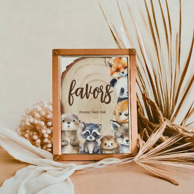 Poster Sinal de Favoritos ao Chá de fraldas Animal Woodla (Criador carregado)