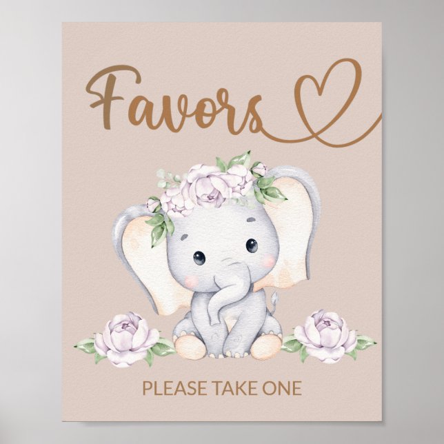 Poster Sinal de Favoritos ao Chá de fraldas de Elefante p (Frente)