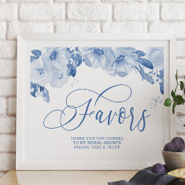Poster Sinal de Favoritos Azuis Floral Dusty Elegante