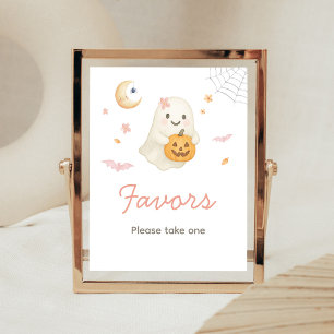 Poster Sinal de Favoritos de Halloween Rosa Pequeno Boo