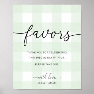 Poster Sinal de Favoritos de Mini Verde Gingham