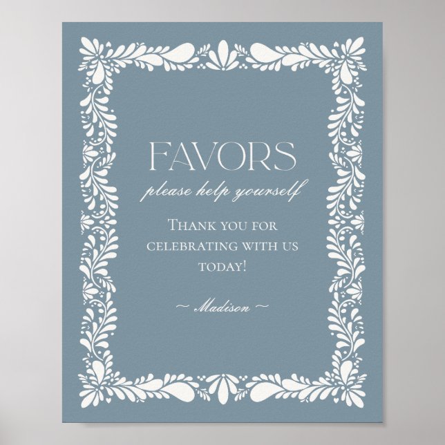 Poster Sinal de Favoritos do Azulejo Talavera Dusty Blue (Frente)