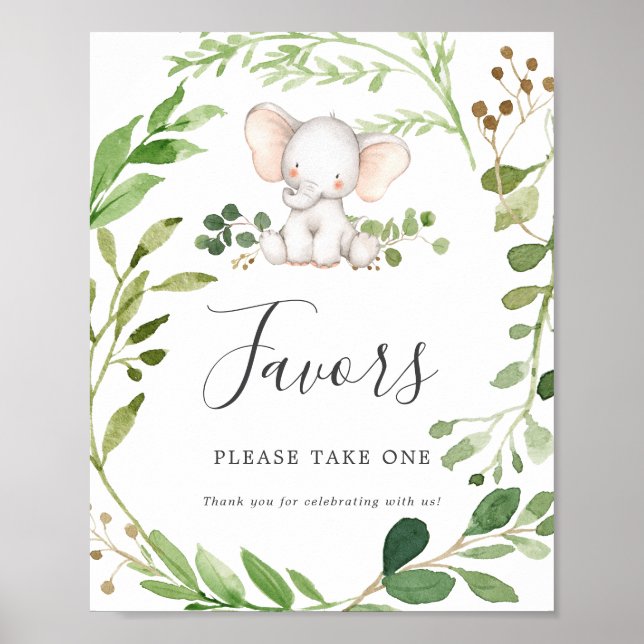 Poster Sinal de Favoritos do Chá de fraldas Elefante (Frente)