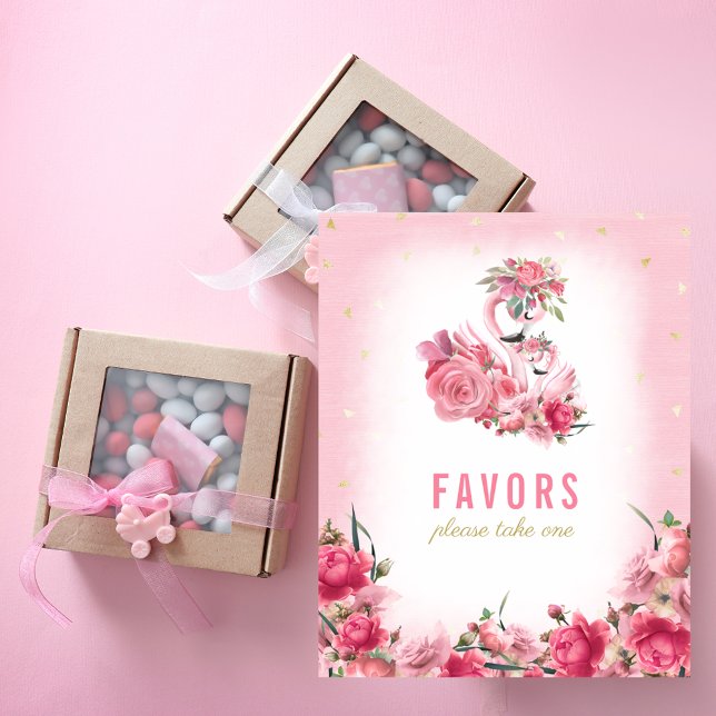 Poster Sinal de Favors Chá de Bebê Rosa Flamingo Bailarin (Criador carregado)