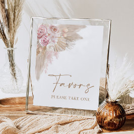 Poster Sinal de Favors Florais Boho Blush Pampas para Chá