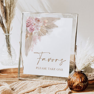 Poster Sinal de Favors Florais Boho Blush Pampas para Chá