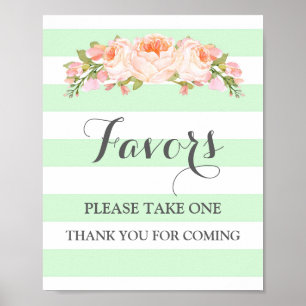 Poster Sinal de Favors para Chá de Bebê Flores Listras de