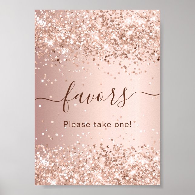 Poster Sinal de festa com glitter em rosa dourado (Frente)