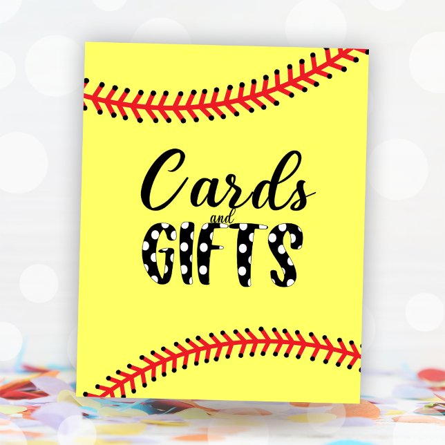 Poster Sinal de Festa de aniversário de Softball - Placas (Softball Birthday Party Theme Cards and Gifts Sign)