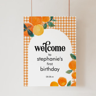 Poster Sinal de Festa de aniversário laranja ou Chá de fr
