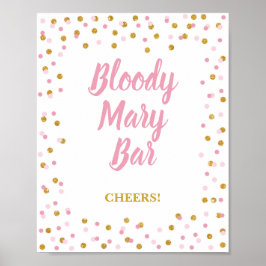 Poster Sinal de Festa de Bar Bloody Mary Rosa e Confete D