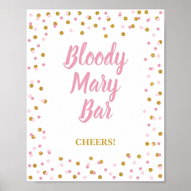 Poster Sinal de festa de barra Bloody Mary rosa e dourado (Frente)