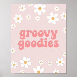 Poster Sinal de festa de boho Rosa Retro Daisy Comes Comi