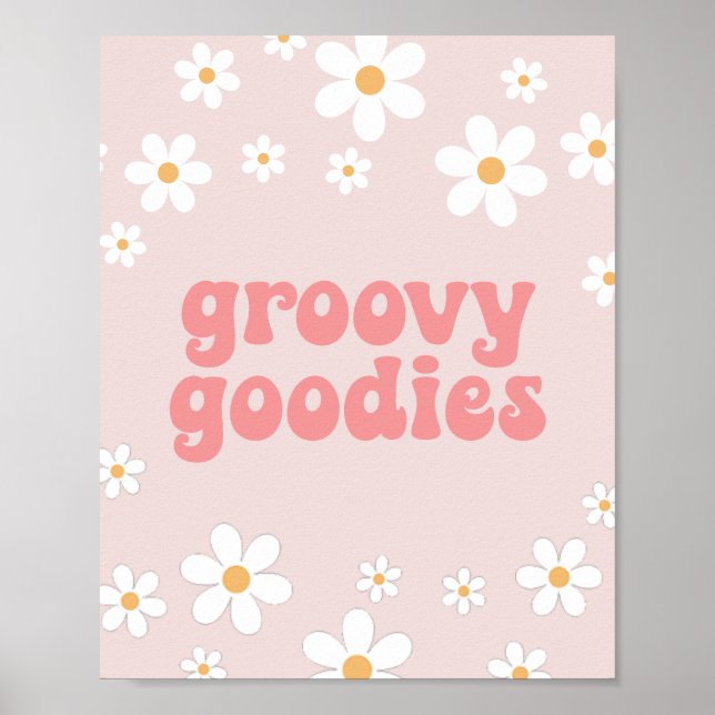 Poster Sinal de festa de boho Rosa Retro Daisy Comes Comi (Frente)