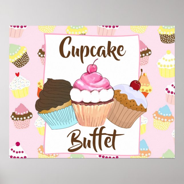 Poster Sinal de Festa de Buffet do cupcake (Frente)