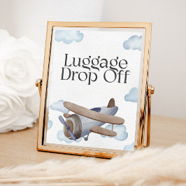 Poster Sinal de festa de entrega de bagagem de avião azul
