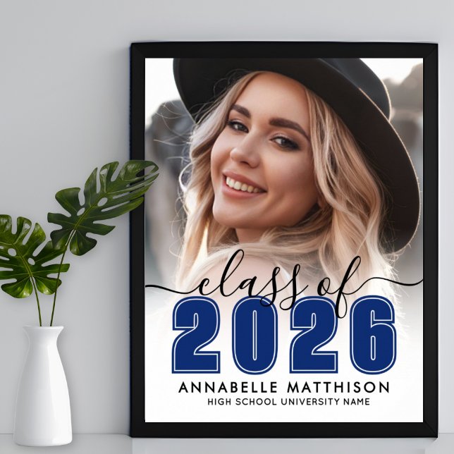 Poster Sinal de Festa de Formatura Azul Foto (Photo Blue Graduation Party Sign)