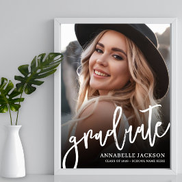 Poster Sinal de festa de formatura com foto simples preto