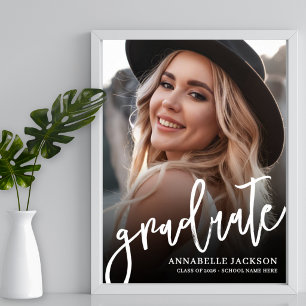 Poster Sinal de festa de formatura com foto simples preto