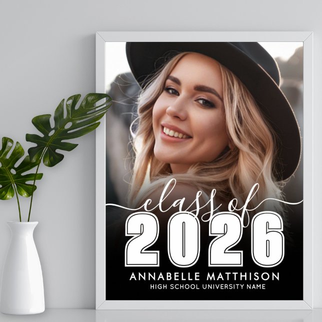 Poster Sinal de festa de formatura em foto preto e branco (Black White Photo Graduation Party Sign)