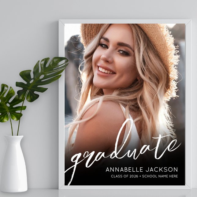 Poster Sinal de Festa de formatura Simples de Fotografia  (Black White Simple Photo Graduation Party Sign)