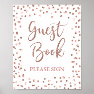 Poster Sinal de festa do livro de visitas em glitter rosa