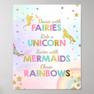 Poster Sinal de Festa do Unicórnio Dançar Com Fadas Menin