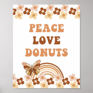 Poster Sinal de Festa Groovy Retro Paz Amor Donuts