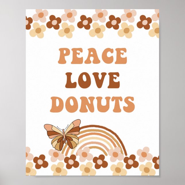Poster Sinal de Festa Groovy Retro Paz Amor Donuts (Frente)