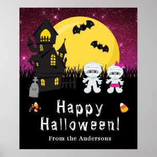 Poster Sinal de Festa Rosa Feliz de Halloween