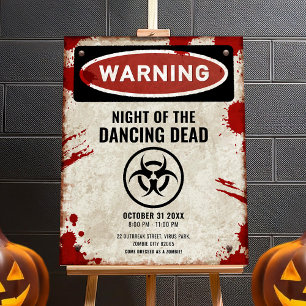 Poster Sinal de festa Zombie com símbolo de sangue e risc