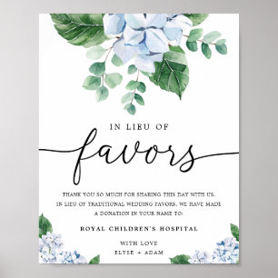 Poster Sinal de Flor de Hortênsia Azul em Lugar de Favor