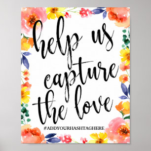 Poster Sinal de Floral Aquarela de 8x10 para Casamento co