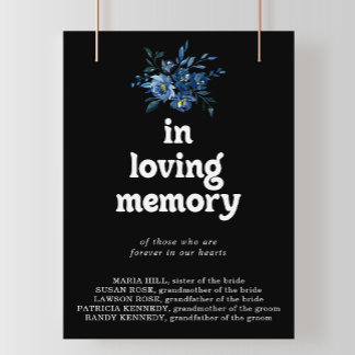 Poster Sinal de Floral Azul da Marinha Real Em Memória Am