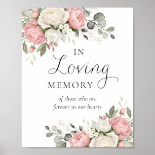 Poster Sinal de Floral Bege Rosa Vegetação Em Memória Car