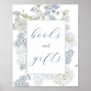Poster Sinal de Flores Azuis Suaves Livros e Presentes