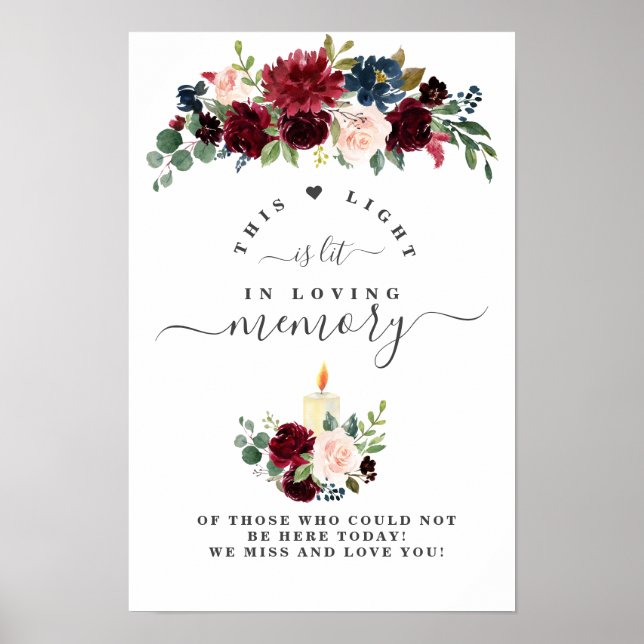 Poster Sinal de Flores Charm Burgundy Blush Em Memória Am (Frente)