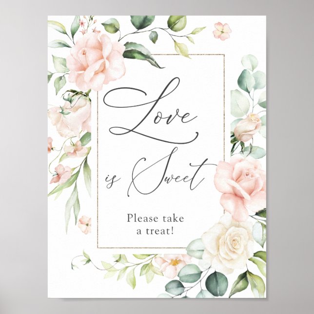 Poster Sinal de Flores Rosadas Love is Sweet Treat (Frente)