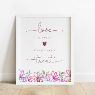 Poster Sinal de Flores Rosadas O Amor é um Doce Tratament