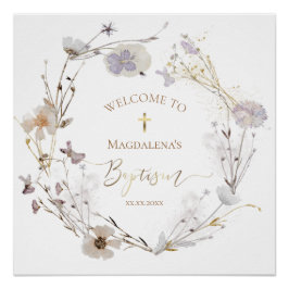 Pôster sinal de flores silvestres Baptism