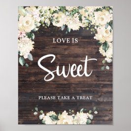 Poster Sinal de folhagem verde boêmio rosas amor é doce